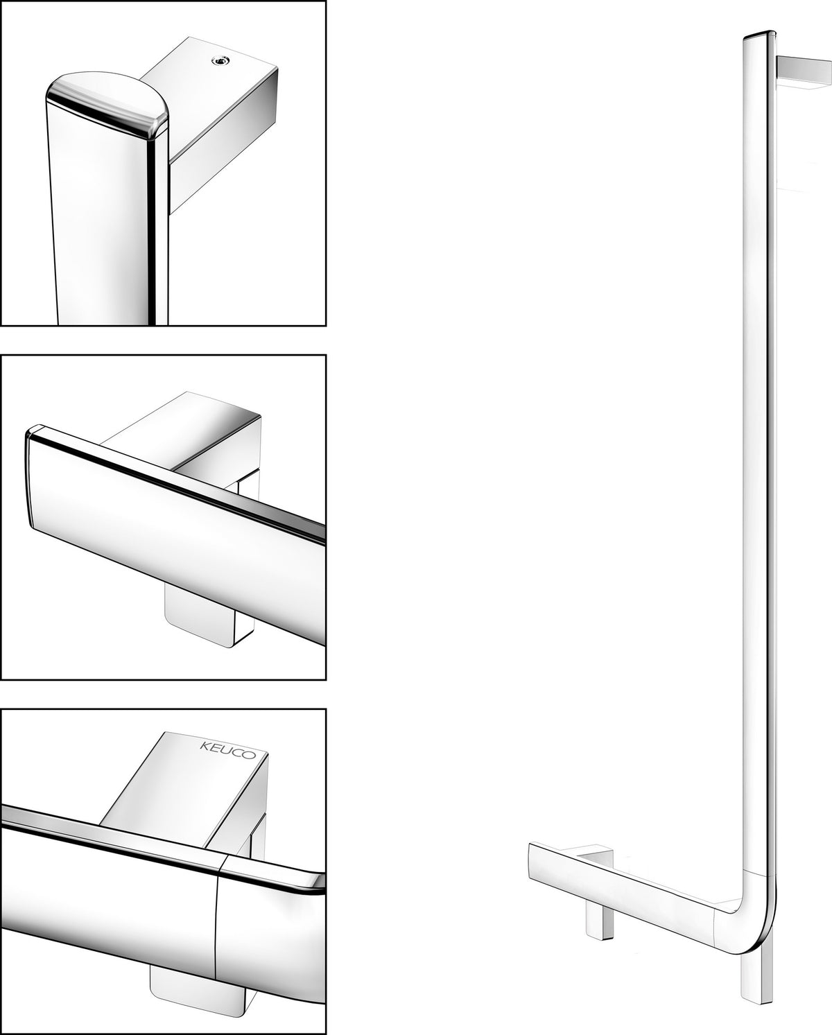 KEUCO AXESS Winkelgriff 90° rechts 520/1090 mm verchromt – Barrierefreier Halt für Bad und WC