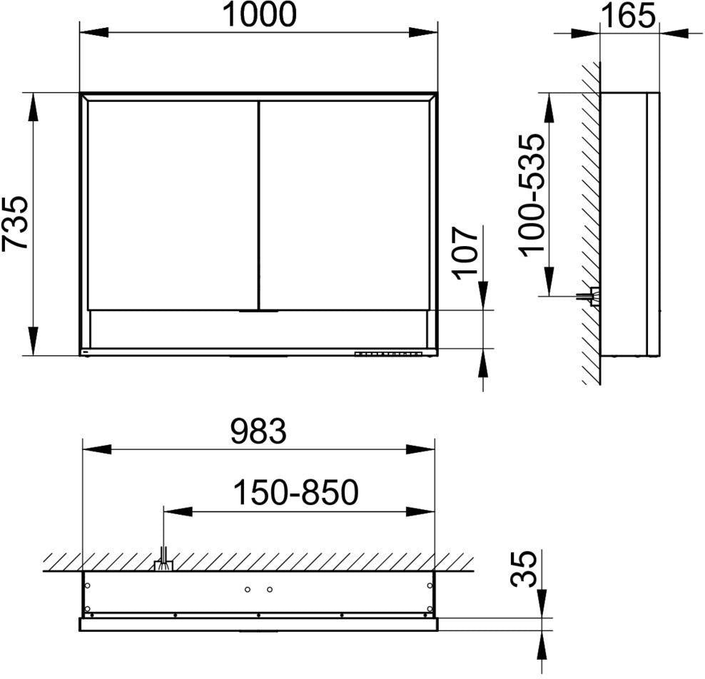 KEUCO Royal Lumos Spiegelschrank 1000 mm, LED-Beleuchtung, silber-eloxiert, 2 Türen