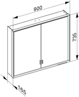 KEUCO Royal Lumos Spiegelschrank 900 mm mit LED-Beleuchtung, 2 Türen, silber-eloxiert
