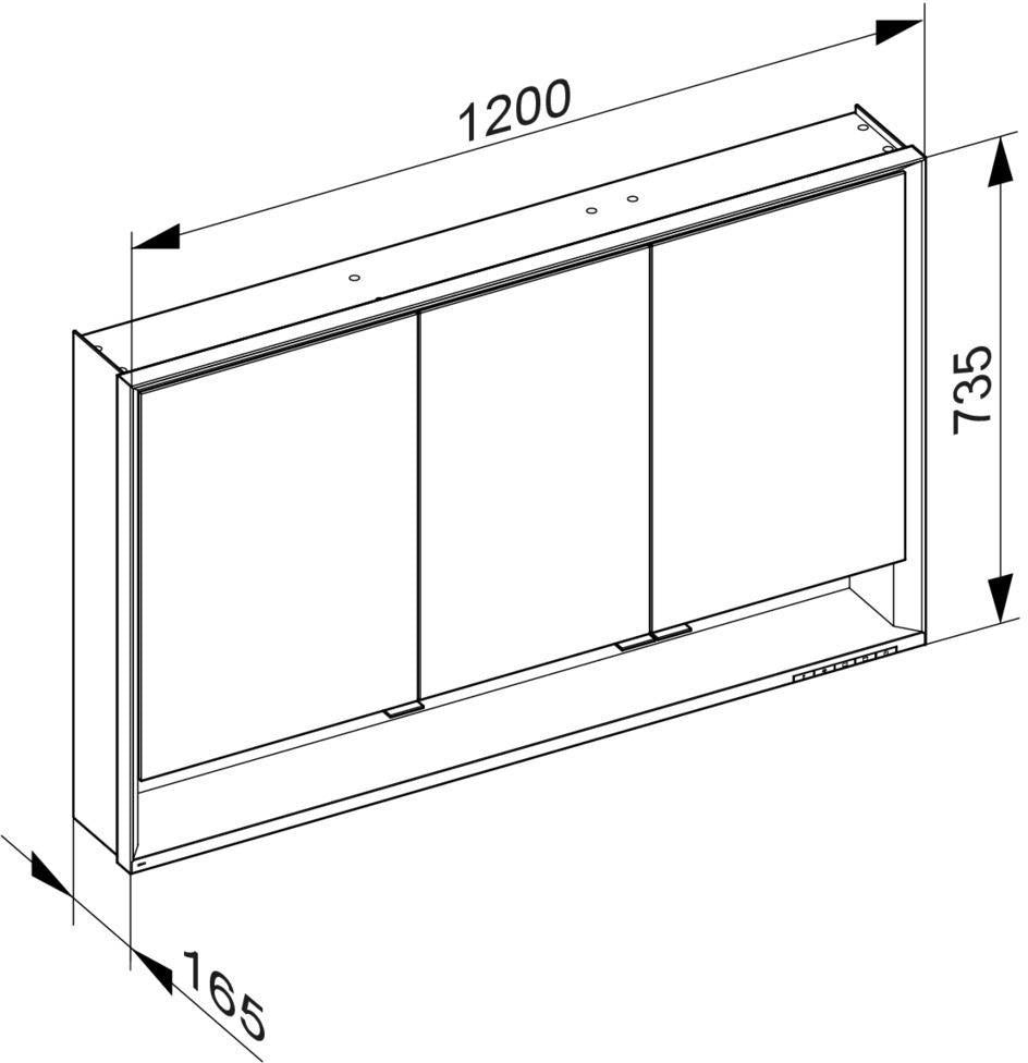 KEUCO Royal Lumos Spiegelschrank 1200 mm mit Beleuchtung, 3 Türen, silber-eloxiert