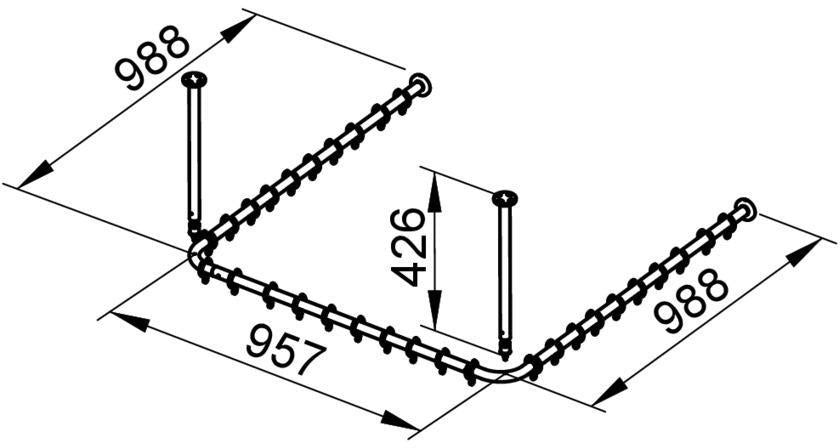 KEUCO Plan Duschvorhangstangen-Set U-Form 1000 x 1000 mm Edelstahl – mit Deckenstützen & Ringen