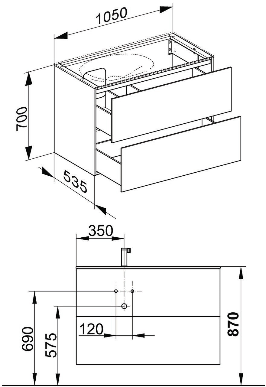KEUCO Waschtischunterbau Edition 11, 2 Auszüge, 1050 mm, schwarz/Glas schwarz