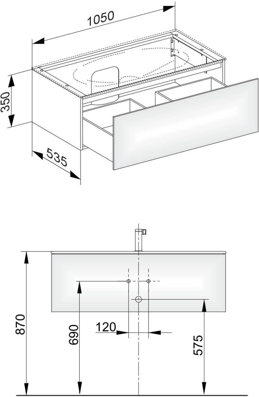 KEUCO Edition 11 Waschtischunterbau 1050 mm anthrazit/Glas mit Auszug und Push-Open