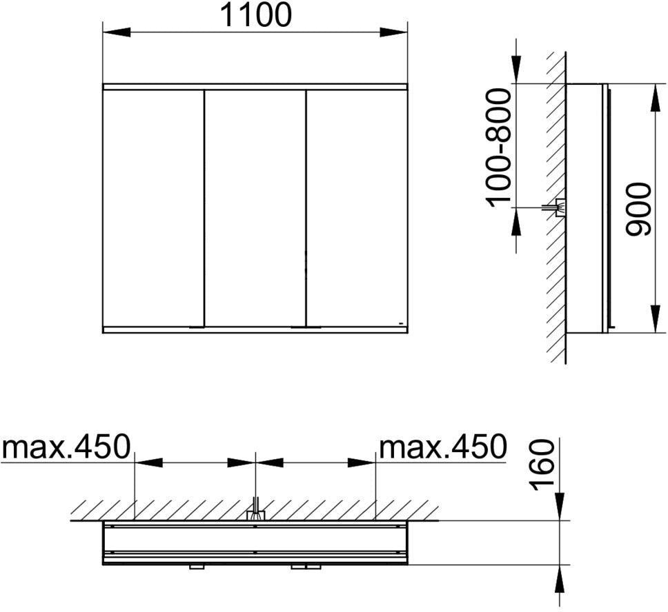 KEUCO Royal Modular 2.0 Spiegelschrank 900 mm, 3 Türen, silber-eloxiert, ohne Beleuchtung