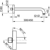 KEUCO Brausearm Edition 300, Wandanschluss, 300 mm, verchromt – Eckige Form, Metall