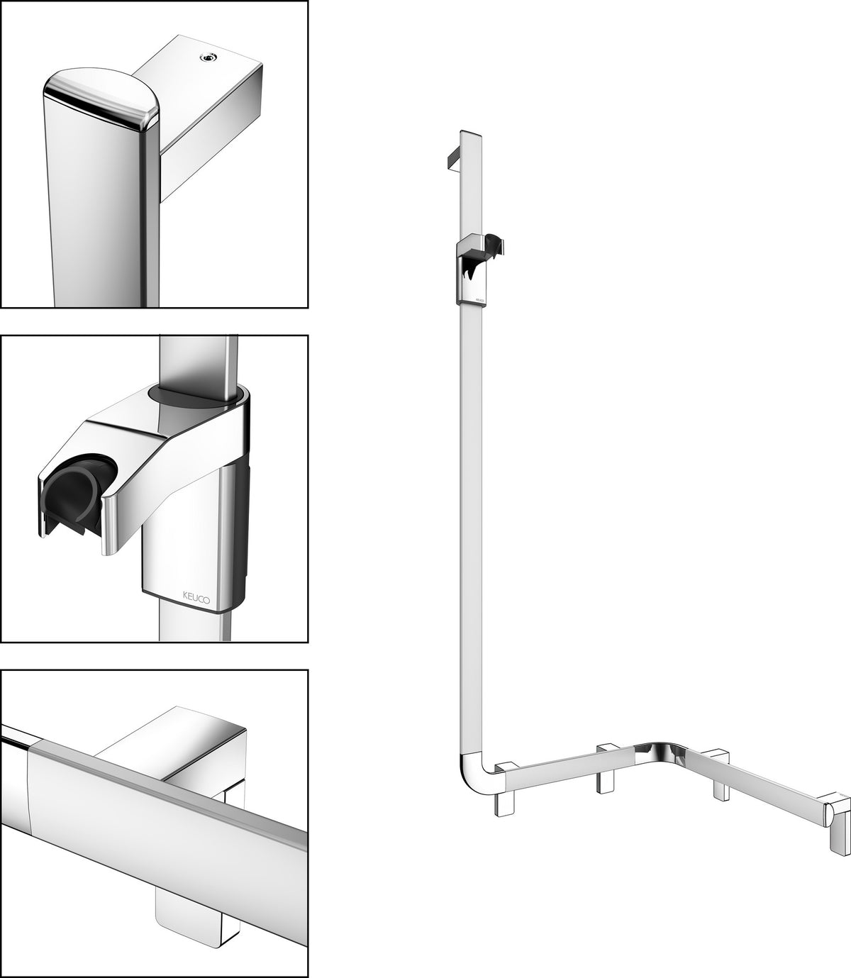 KEUCO AXESS Duschhandlauf 550/531/1301 mm mit Brausestange rechts, silber-eloxiert