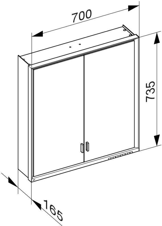 KEUCO Royal Lumos Spiegelschrank 700 mm mit Beleuchtung und Ablagefach, silber-eloxiert