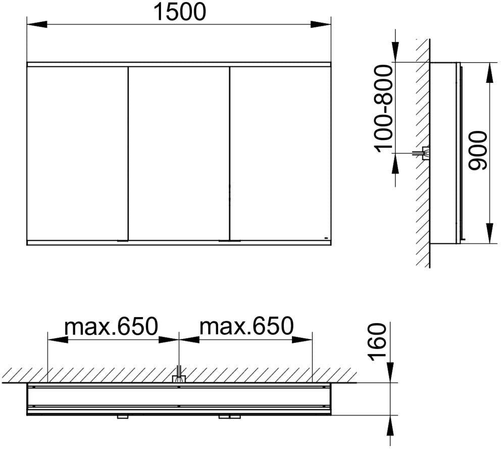 KEUCO Royal Modular 2.0 Spiegelschrank 900 mm, 3 Türen, silber-eloxiert, ohne Beleuchtung