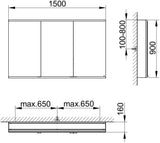 KEUCO Royal Modular 2.0 Spiegelschrank 900 mm, 3 Türen, silber-eloxiert, ohne Beleuchtung