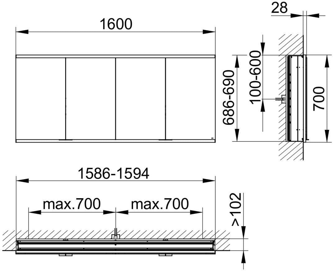 KEUCO Royal Modular 2.0 Spiegelschrank, unbeleuchtet, Wandeinbau, 1600 x 700 x 120 mm, silber-eloxiert