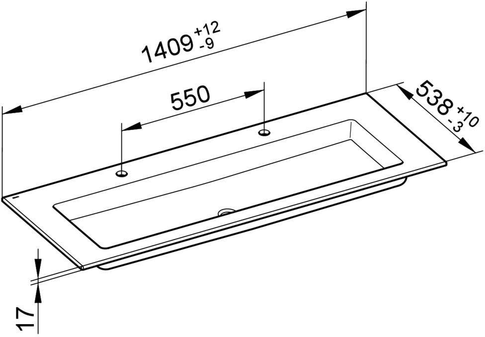 KEUCO ROYAL 60 Doppelwaschtisch 1405 mm Sanitärkeramik mit CleanPlus für 2x 3-Loch-Armaturen