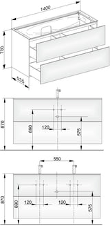 KEUCO Edition 11 Waschtischunterbau 1400 mm anthrazit/Glas mit 2 Auszügen und Push-Open