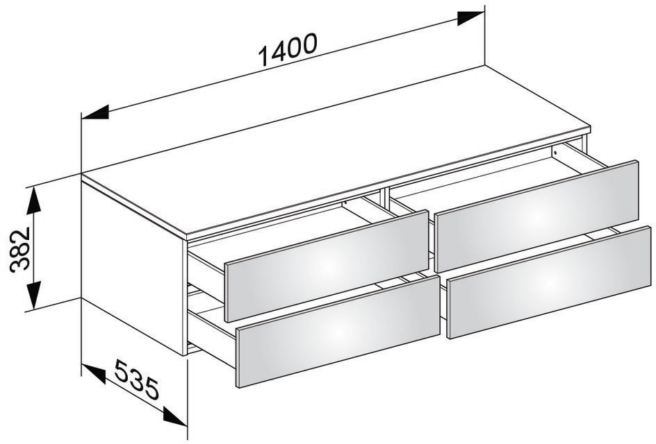 KEUCO Edition 400 Sideboard 1400 mm, 4 Auszüge, anthrazit/Glas – wandhängend, Push-to-Open