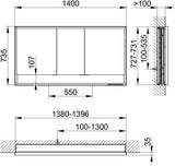 KEUCO Royal Lumos Spiegelschrank 1400 mm Wandeinbau silber-eloxiert mit Ablagefach
