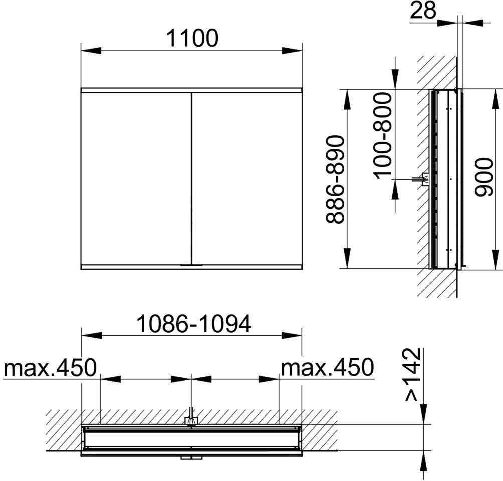 KEUCO Royal Modular 2.0 Spiegelschrank Wandeinbau 600 mm mit Steckdose und USB, silber-eloxiert