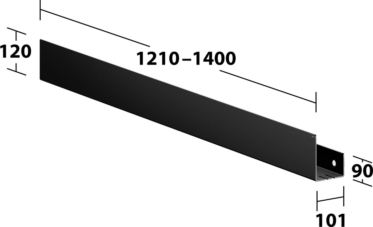 KEUCO Duschablage 24953 auf Maß – 400-600 x 120 x 90 mm, schwarz matt, Aluminium, mit Haken
