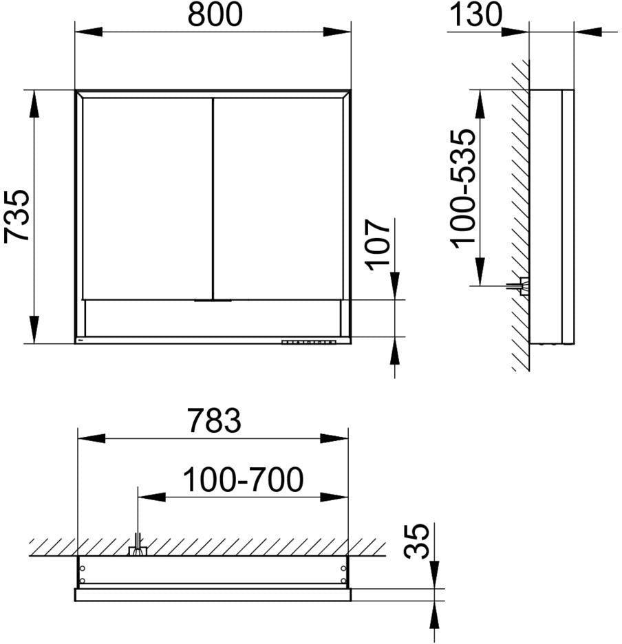 KEUCO Royal Lumos Spiegelschrank 800 mm silber-eloxiert mit Ablagefach – Wandvorbau