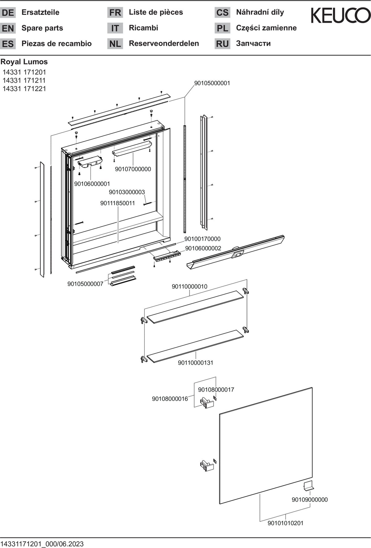 KEUCO Royal Lumos Spiegelschrank 650 mm, Wandeinbau, Anschlag rechts, silber-eloxiert