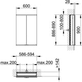 KEUCO Royal Modular 2.0 Spiegelschrank Wandeinbau 600 mm mit Steckdose und USB, silber-eloxiert