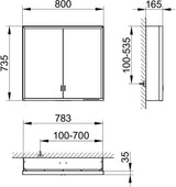 KEUCO Royal Lumos Spiegelschrank 800 mm mit LED-Beleuchtung und Ablagefach, silber-eloxiert
