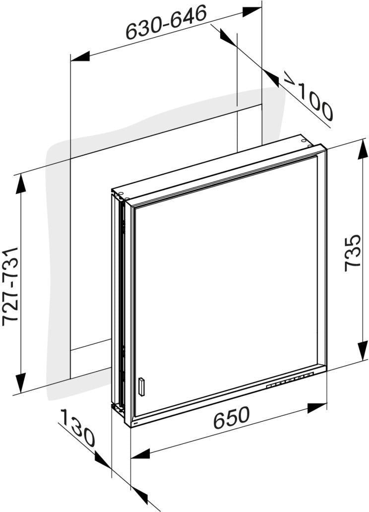 KEUCO Royal Lumos Spiegelschrank 650 mm, Wandeinbau, Anschlag rechts, silber-eloxiert
