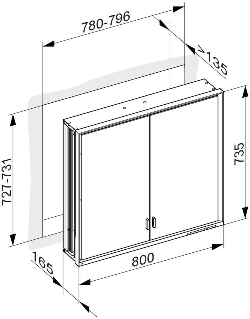 KEUCO Royal Lumos Spiegelschrank 800 mm, Wandeinbau, silber-eloxiert, LED-Beleuchtung