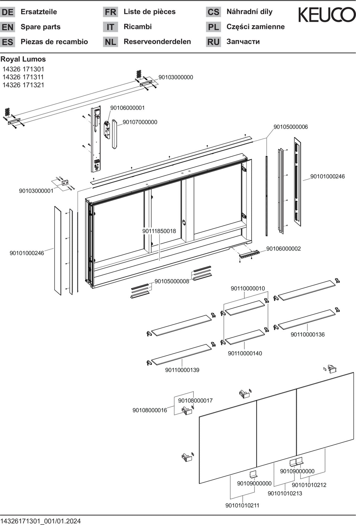 KEUCO Royal Lumos Spiegelschrank 1400 mm mit Spiegelheizung, silber-eloxiert