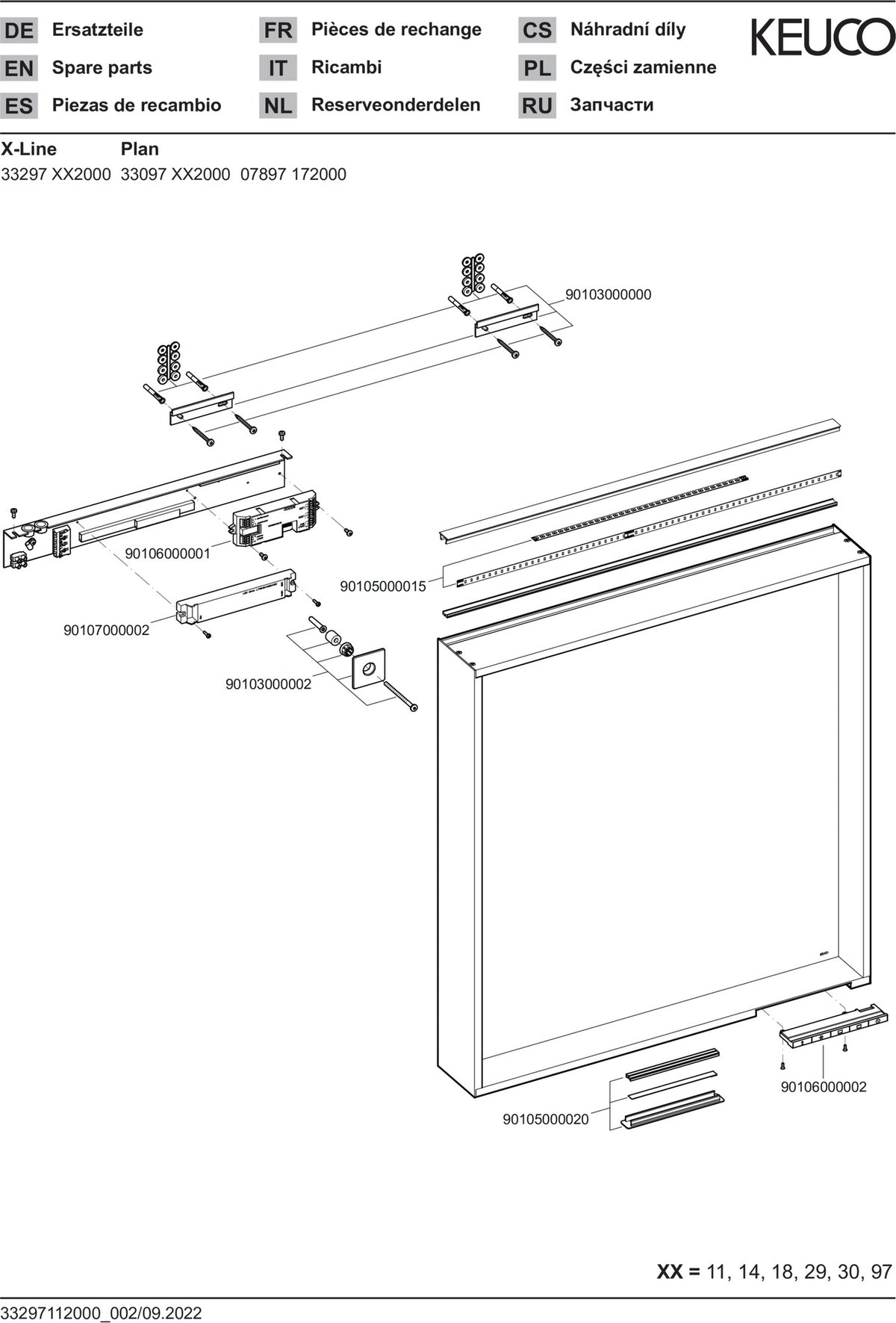 KEUCO Lichtspiegel Plan 07897 – LED-Spiegel mit Touch-Sensorik, 460 x 850 mm, silber-eloxiert