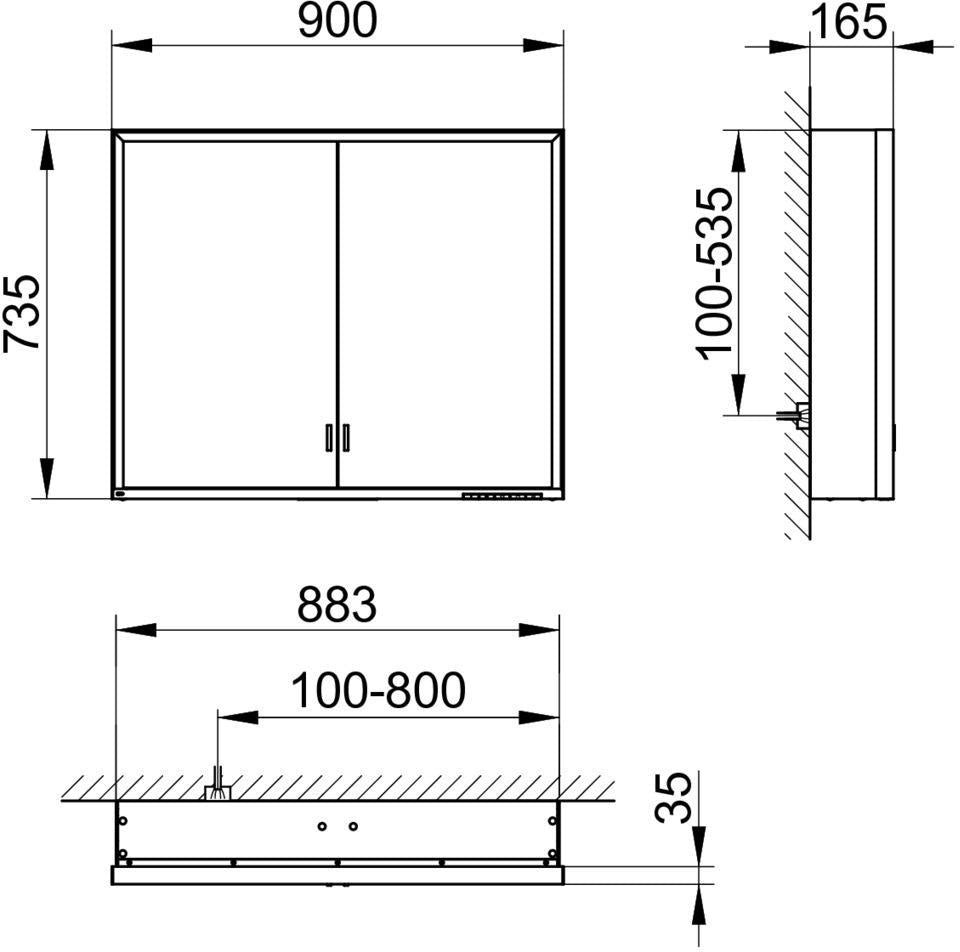 KEUCO Royal Lumos Spiegelschrank 900 mm mit LED-Beleuchtung, 2 Türen, silber-eloxiert