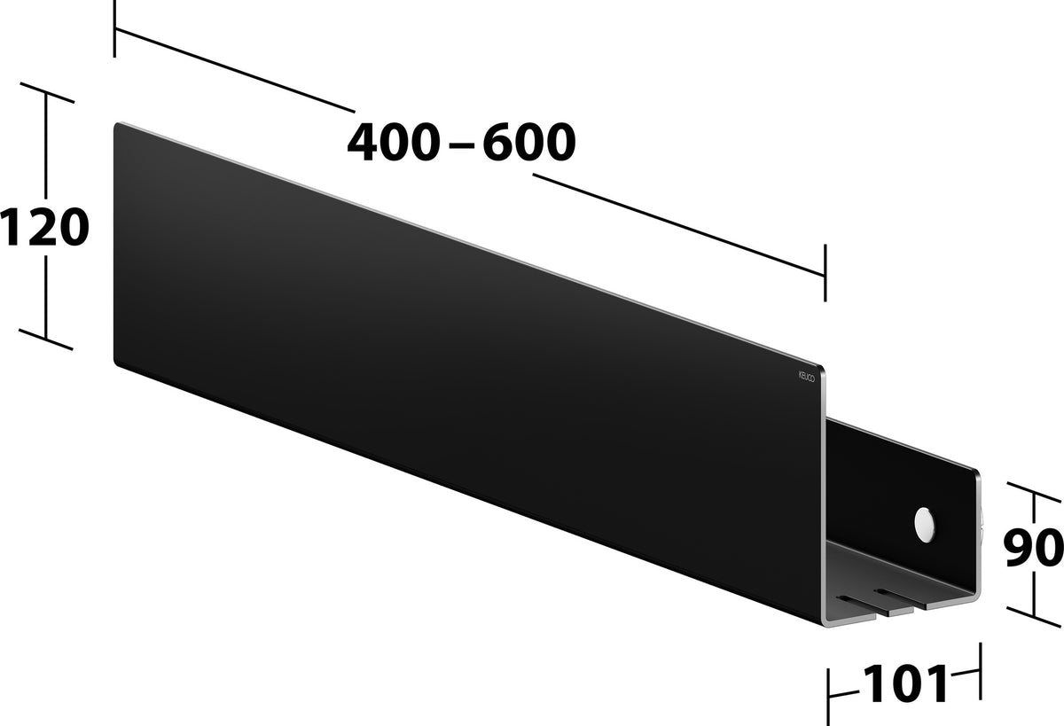 KEUCO Duschablage 24953 auf Maß – 400-600 x 120 x 90 mm, schwarz matt, Aluminium, mit Haken