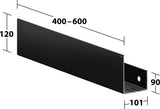 KEUCO Duschablage 24953 auf Maß – 400-600 x 120 x 90 mm, schwarz matt, Aluminium, mit Haken