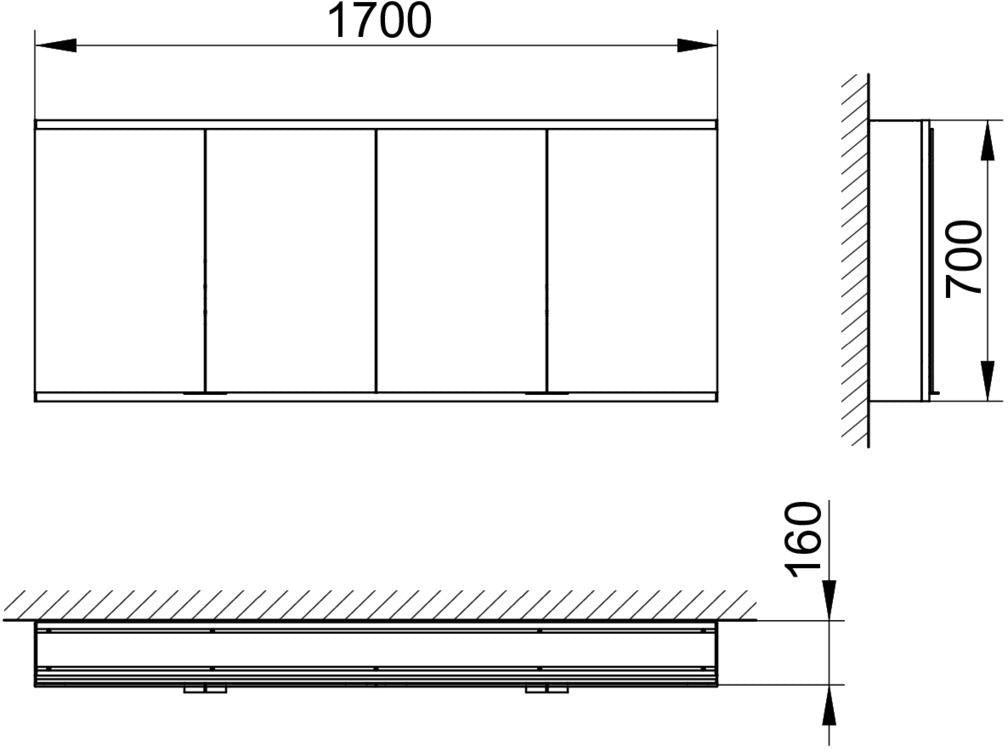 KEUCO Royal Modular 2.0 Spiegelschrank, unbeleuchtet, Wandeinbau, 1700 x 700 x 120 mm, silber-eloxiert