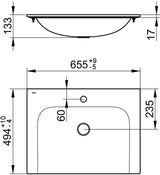 KEUCO X-Line Keramik-Waschtisch 655 mm weiß ohne Hahnlochbohrung mit CleanPlus