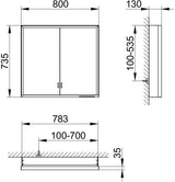 KEUCO Royal Lumos Spiegelschrank 800 mm silber-eloxiert mit Ablagefach – Wandvorbau