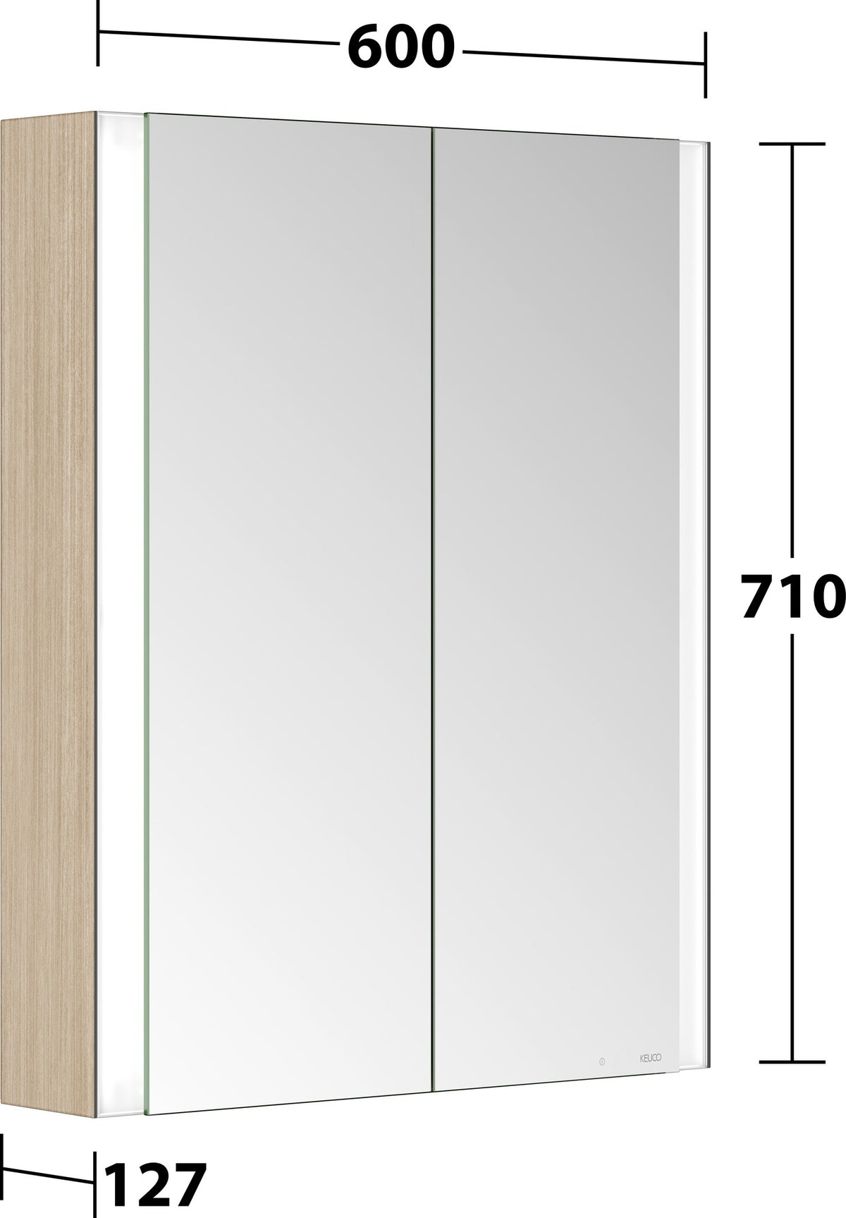 KEUCO Somaris Spiegelschrank 600 x 710 x 128 mm Eiche hell Dekor – 2 Türen Wandvorbau