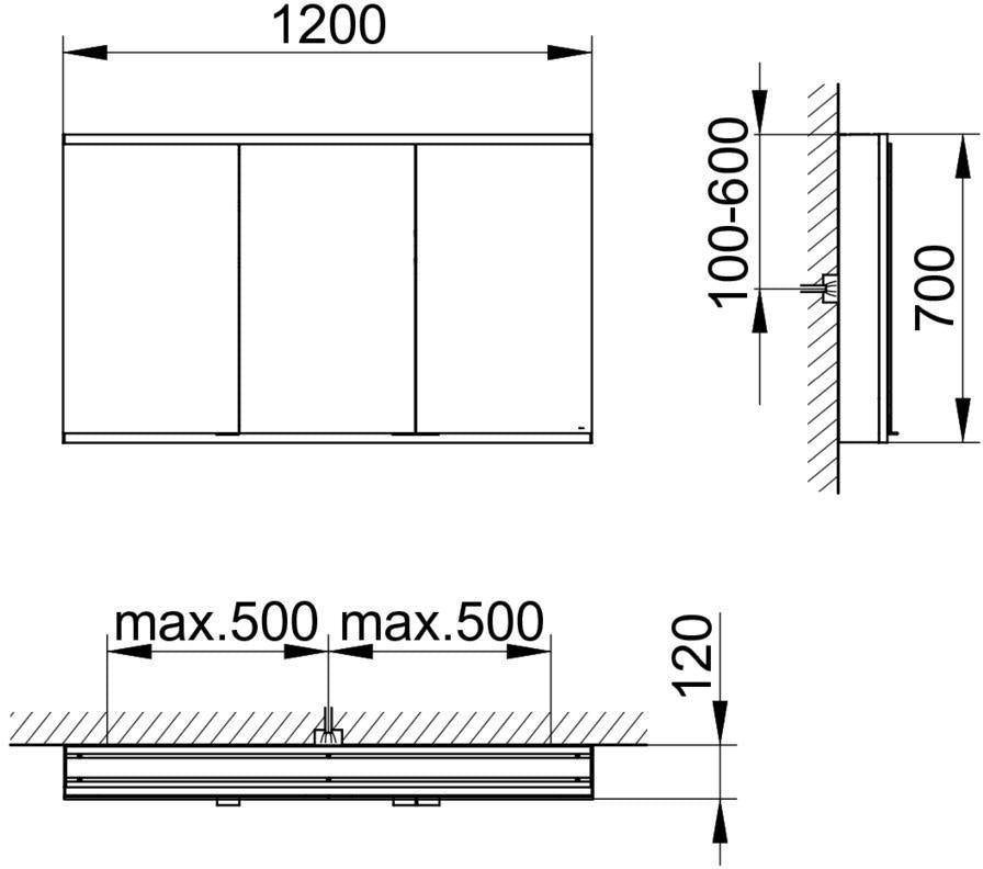KEUCO Royal Modular 2.0 Spiegelschrank 900 mm, 3 Türen, LED Ober- und Unterbeleuchtung, silber-eloxiert
