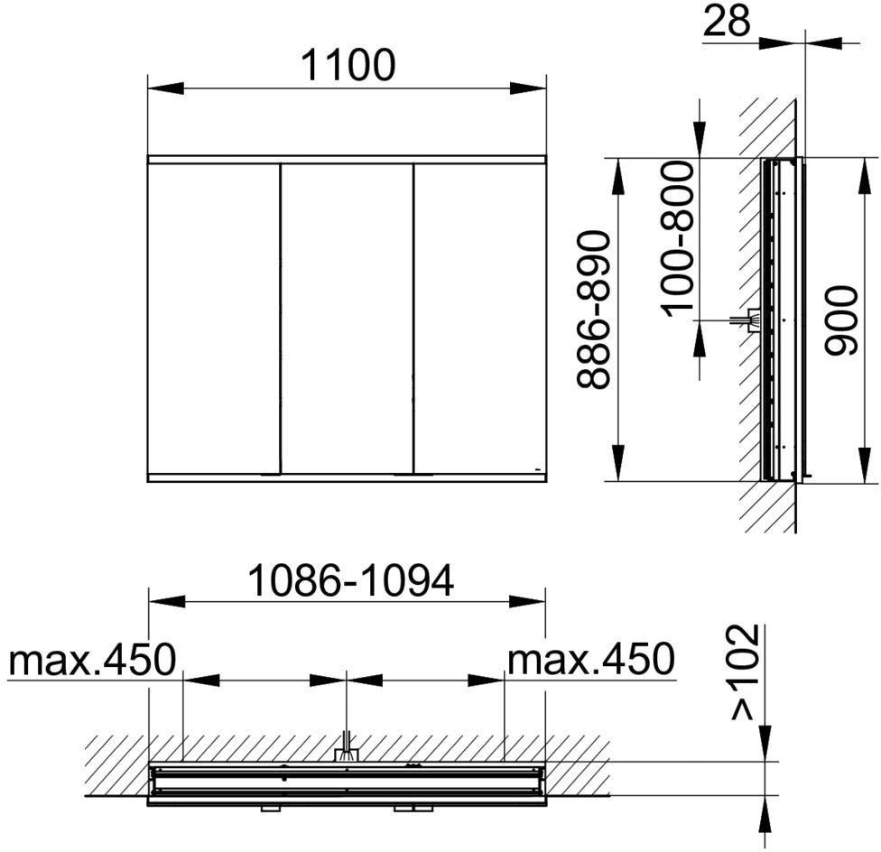 KEUCO Royal Modular 2.0 Spiegelschrank LED beleuchtet 900 mm Wandeinbau silber-eloxiert