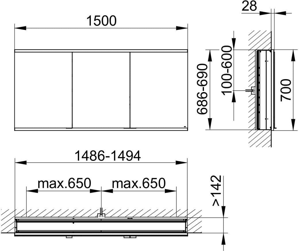 KEUCO Royal Modular 2.0 Spiegelschrank beleuchtet 900 mm, 2 Steckdosen, silber-eloxiert