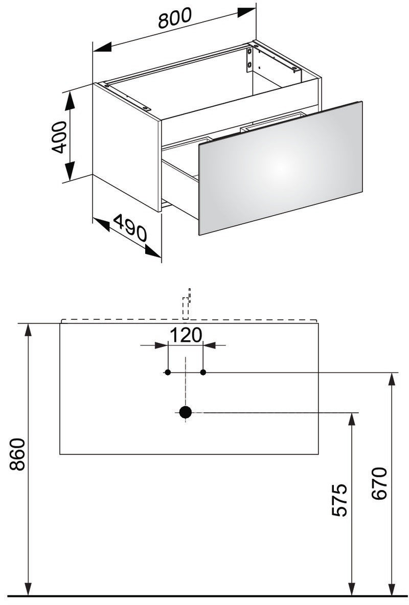 KEUCO X-Line Waschtischunterbau 800 mm, 1 Auszug, anthrazit/Glas anthrazit – mit Inneneinteilung