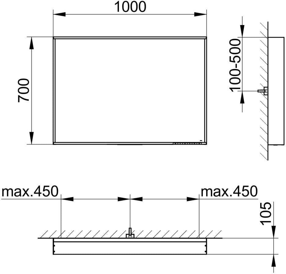 KEUCO X-Line Lichtspiegel mit Spiegelheizung 500 x 700 x 105 mm Vulkanit – LED-Badspiegel