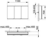 KEUCO Royal Modular 2.0 Spiegelschrank 900 mm, 3 Türen, 1 Steckdose, USB, silber-eloxiert