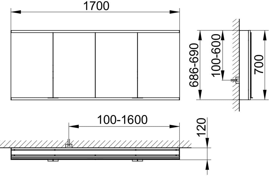 KEUCO Royal Modular 2.0 Spiegelschrank 1700 mm, unbeleuchtet, silber-eloxiert, 4 Türen, Wandvorbau