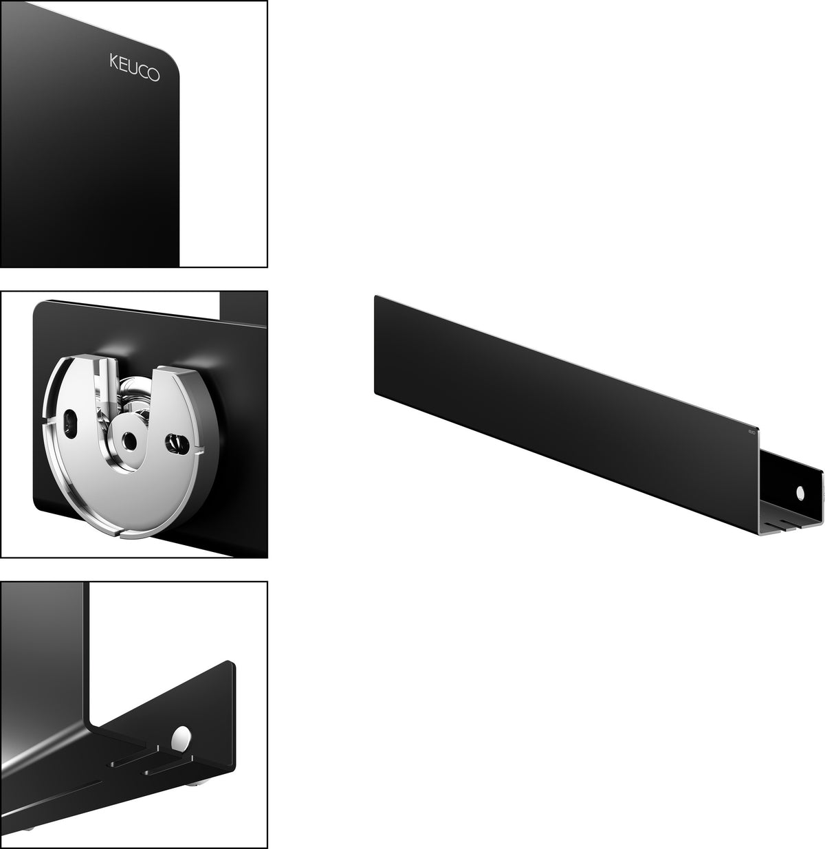 KEUCO Duschablage 24953 auf Maß – 400-600 x 120 x 90 mm, schwarz matt, Aluminium, mit Haken