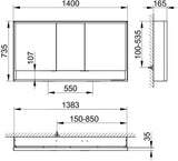 KEUCO Royal Lumos Spiegelschrank 1400 mm, 3 Türen, LED-Beleuchtung, silber-eloxiert