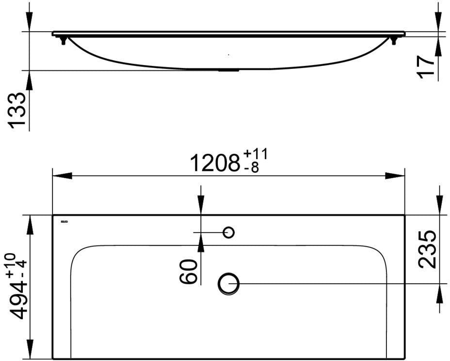 KEUCO X-Line Keramik-Waschtisch 1208 mm weiß ohne Hahnlochbohrung – CleanPlus Beschichtung