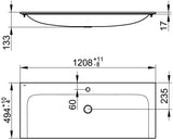 KEUCO X-Line Keramik-Waschtisch 1208 mm weiß ohne Hahnlochbohrung – CleanPlus Beschichtung
