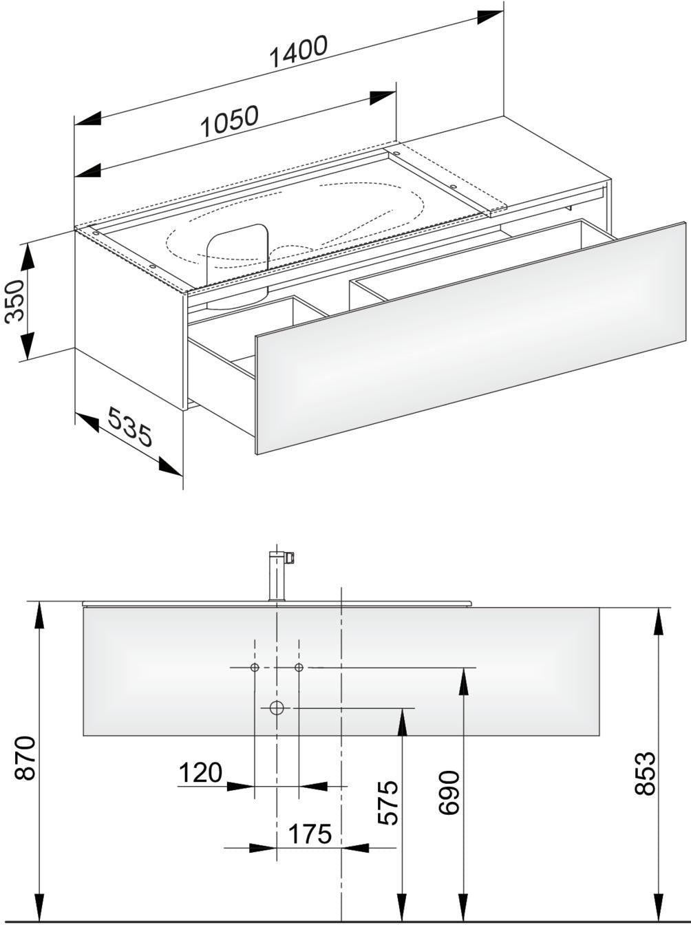 KEUCO Edition 11 Waschtischunterbau 1400 mm Tabak Eiche mit Auszug und Push-Open
