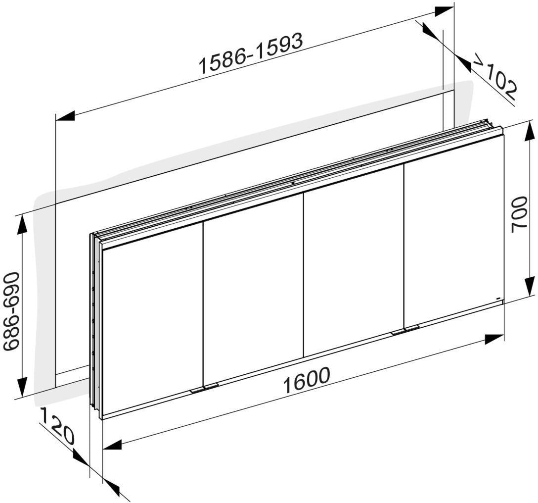 KEUCO Royal Modular 2.0 Spiegelschrank, unbeleuchtet, Wandeinbau, 1600 x 700 x 120 mm, silber-eloxiert