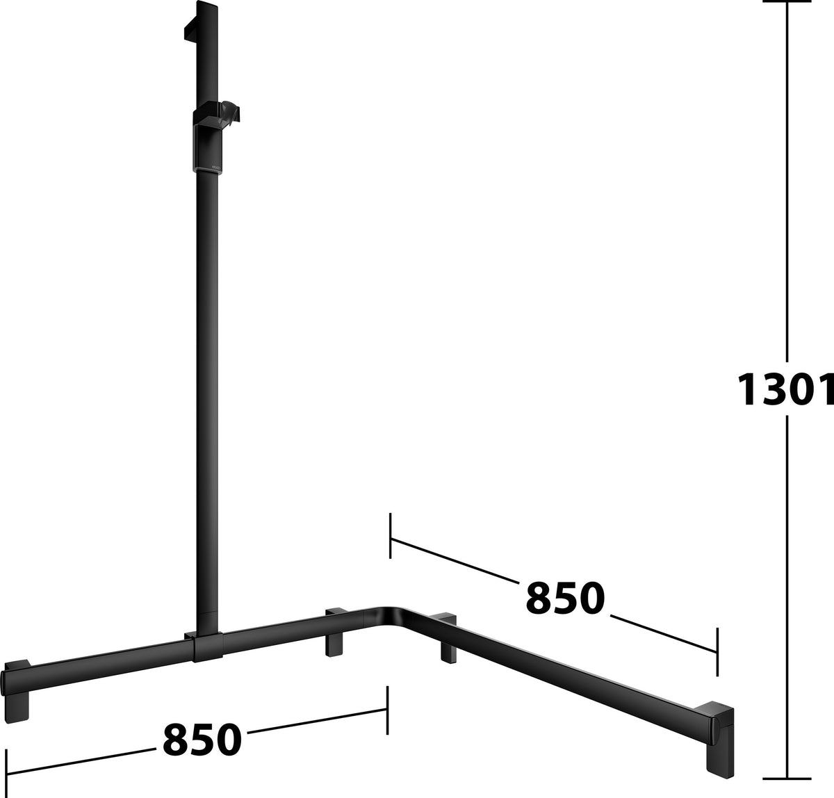 KEUCO AXESS Duschhandlauf 850 mm rechts mit Brausestange, silber-eloxiert