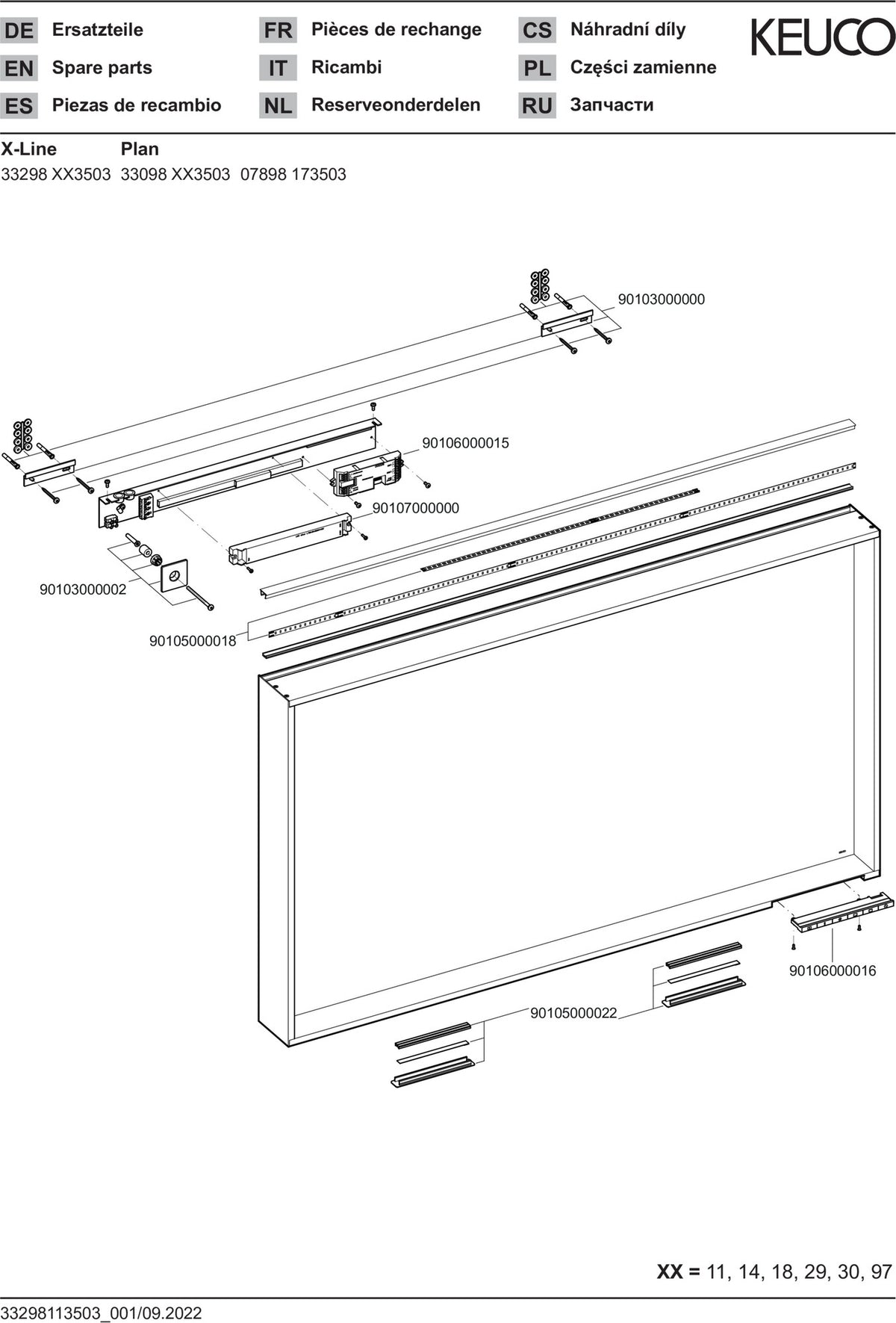 KEUCO X-Line Lichtspiegel 1200 mm mit Spiegelheizung, DALI, weiß – LED, Touch-Sensorik